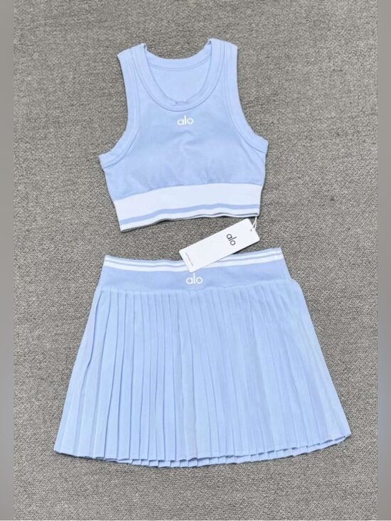 ALO Yoga Tops - ALO Yoga Light Blue Tank Top and Pleated Skirt Set